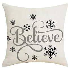 Outlet Christmas Forever CUSHION DECORATIVE 16″x16″ “BELIEVE” IVORY/GRAY