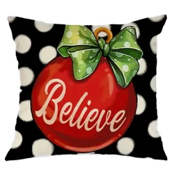 Hot Christmas Forever CUSHION DECORATIVE 16″x16″ “BELIEVE” BLACK/RED/GREEN