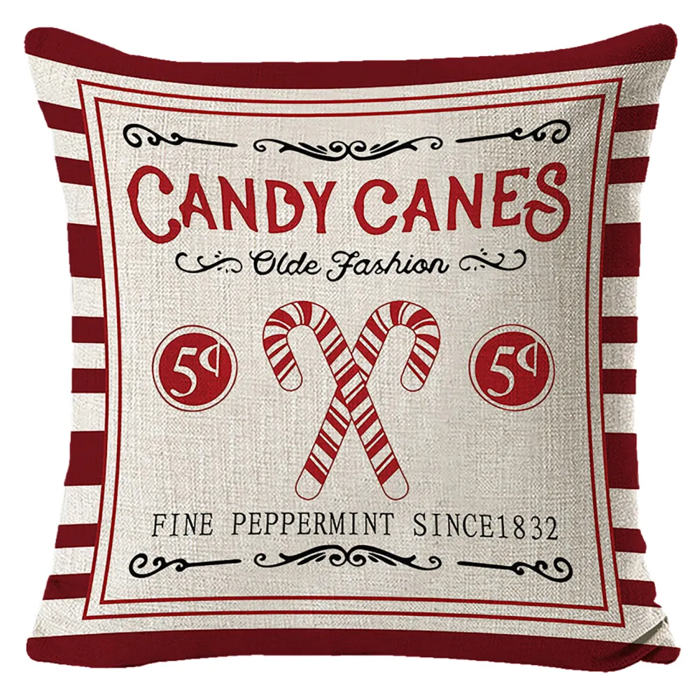 Sale Christmas Forever CUSHION DECORATIVE 16″x16″ “CANDY CANES” IVORY/RED