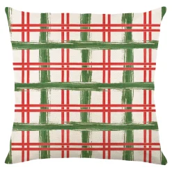Sale Christmas Forever CUSHION DECORATIVE 16″x16″ CHECKERED PRINT IVORY/RED/GREEN