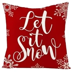 Outlet Christmas Forever CUSHION DECORATIVE 16″x16″ “LET IT SNOW” RED/WHITE
