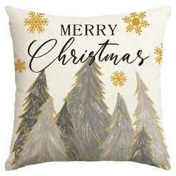 Hot Christmas Forever CUSHION DECORATIVE 16″x16″ “MERRY CHRISTMAS” IVORY/GRAY