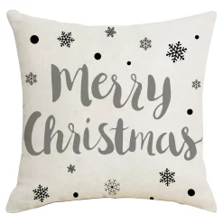 New Christmas Forever CUSHION DECORATIVE 16″x16″ “MERRY CHRISTMAS” IVORY/GRAY