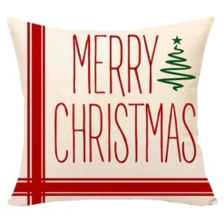 Discount Christmas Forever CUSHION DECORATIVE 16″x16″ “MERRY CHRISTMAS” IVORY/RED