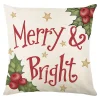 Discount Christmas Forever CUSHION DECORATIVE 16″x16″ “MERRY & BRIGHT” IVORY/RED/GREEN