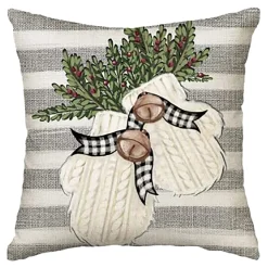 Outlet Christmas Forever CUSHION DECORATIVE 16″x16″ MITTENS IVORY/GRAY/GREEN