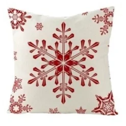New Christmas Forever CUSHION DECORATIVE 16″x16″ SNOWFLAKE IVORY RED