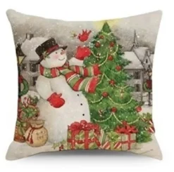 Outlet Christmas Forever CUSHION DECORATIVE 16″x16″ SNOWMAN SCENE