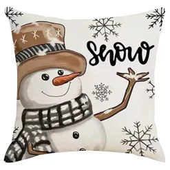 Online Christmas Forever CUSHION DECORATIVE 16″x16″ SNOWMAN IVORY/GRAY/BROWN
