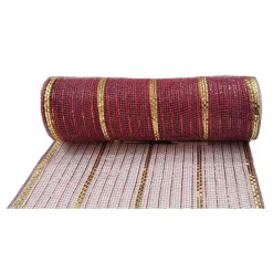 Clearance Christmas Forever DECOR MESH 10x10 YDS LN BURGUNDY W/ RED & GOLD METALLIC
