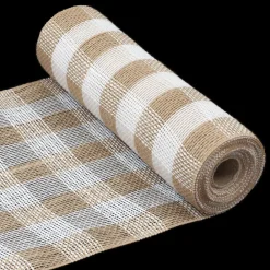 Clearance Christmas Forever DECOR MESH 10.5″x5 YDS NAT NATURAL /WHITE CHECK