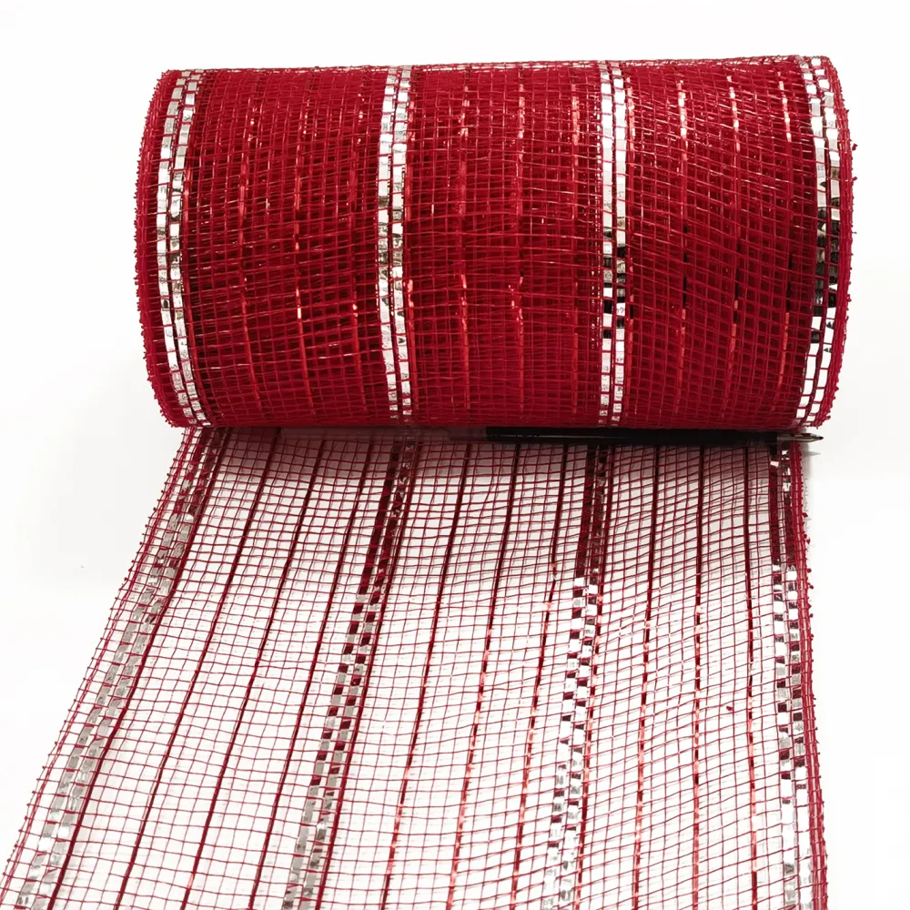 Sale Christmas Forever DECOR MESH 6”x10 YDS. RED W/ RED & SILVER METALLIC