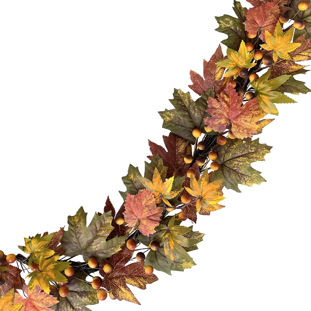 Sale Christmas Forever FALL GARLAND 72″ MAPLE LEAF/BERRY ORANGE/MULTI