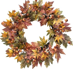 New Christmas Forever FALL WREATH 22″ MAPLE LEAF/BERRY ORANGE/MULTI