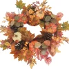 Hot Christmas Forever FALL WREATH 24″ PUMPKIN/PINECONE/MAPLE LEAVES W/ BERRIES ORANGE/MULTI