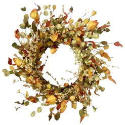 Hot Christmas Forever FALL WREATH MIXED LEAF W/ MINI CLUSTER BERRIES 21.5″ ORANGE/MULTI