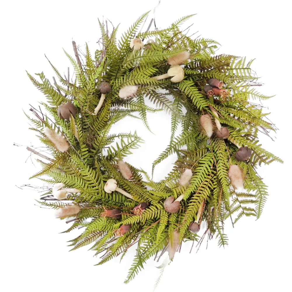 Sale Christmas Forever FALL WREATH MUSHROOMS, FERN LEAF & TWIGS 18” GREEN/MULTI