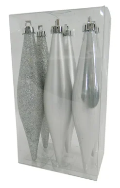 Discount Christmas Forever FINIALS BOXED 6PC 140MM SILVER PEARLIZED /MATT /GLITTER