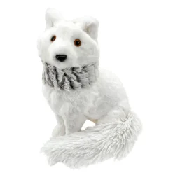 Clearance Christmas Forever FOX WHITE SITTING 11.5″ FUR W/ GRAY SCARF