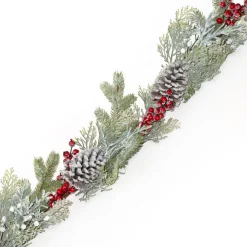 Discount Christmas Forever GARLAND GRN 72″ MIXED PINE, CEDAR, RED BERRIES,& CONES FROSTED & ICED