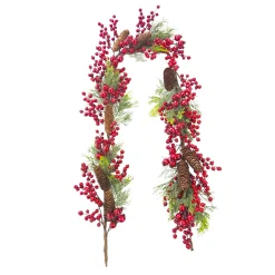 Outlet Christmas Forever GARLAND GRN 72″ RED CLUSTER BERRY W/PINE & CONES