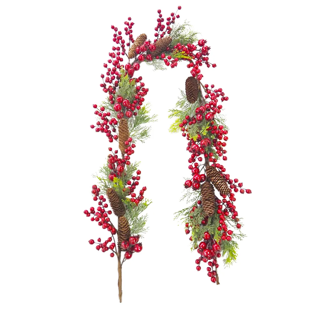 Outlet Christmas Forever GARLAND GRN 72″ RED CLUSTER BERRY W/PINE & CONES