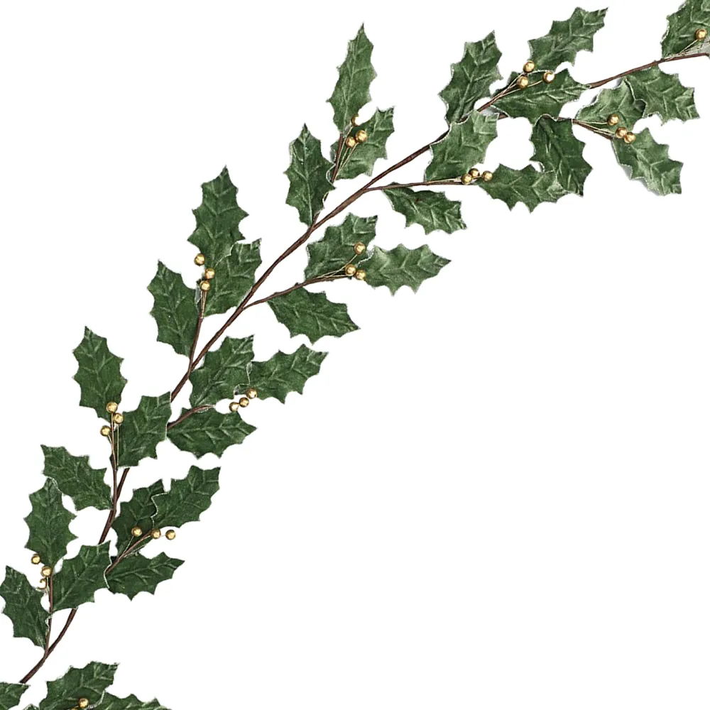 Online Christmas Forever GARLAND LEAVES HOLLY 72″ SAGE GREEN W/GOLD BERRIES