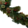 New Christmas Forever GARLAND NAT. MIXED NEEDLE PINE 6′ X 14″ 120 TIPS W/ RED BERRIES & CONES