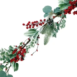 Outlet Christmas Forever GARLAND PINECONES, EUCALYPTUS & BERRIES 5′ GREEN/RED