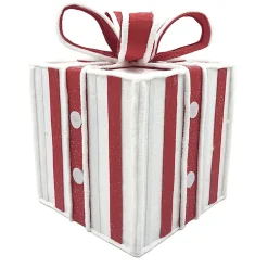 Clearance Christmas Forever GIFT BOX CANDY CANE TABLE DECOR 8.5″x11″ RED/WHITE W/ FAUX FAUR TRIM & GLITTER