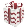 Best Christmas Forever GIFT BOX CANDY CANE TABLE DECOR 6.5″x8.5″ RED/WHITE W/ FAUX FAUR TRIM & GLITTER