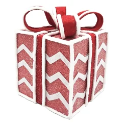Online Christmas Forever GIFT BOX CANDY CANE TABLE DECOR 6.5″x8.5″ RED/WHITE W/ FAUX FAUR TRIM & GLITTER