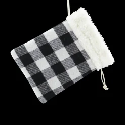 Hot Christmas Forever GIFT SACK BLACK/ WHITE PLAID 6″ X 8″ SHERPA CUFF