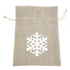 Clearance Christmas Forever GIFT SACK NATURAL 8″ W/ WHITE SNOWFLAKE BURLAP
