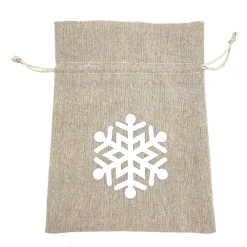 Clearance Christmas Forever GIFT SACK NATURAL 8″ W/ WHITE SNOWFLAKE BURLAP