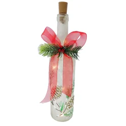 Hot Christmas Forever GLASS BOTTLE TABLE DECOR W/ 10 LED LIGHTS 11.5″ WHITE SNOWMAN PATTERN