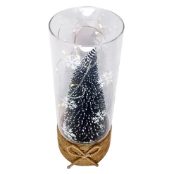 Hot Christmas Forever GLASS CYLINDER 4″X10″ TREE W/BASE W/15LED STRING LIGHT,NO BATTERY
