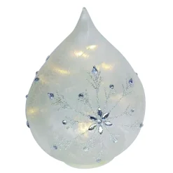 New Christmas Forever GLASS DROP-SHAPED TABLE DECOR 6″ FROSTED W/ SNOWFLAKE