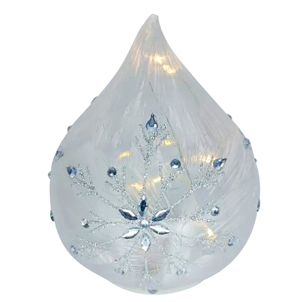 Sale Christmas Forever GLASS DROP-SHAPED TABLE DECOR 8″ FROSTED W/ SNOWFLAKE
