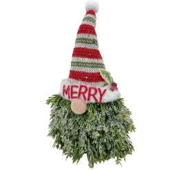 New Christmas Forever GNOME PINE BODY|FABRIC HAT RED/GREEN 6.5″x10″ FROSTED