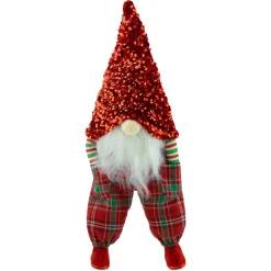 Best Christmas Forever GNOME PLUSH SITTING 12″ RED/ GREEN CHECKS W/ SEQUIN HAT