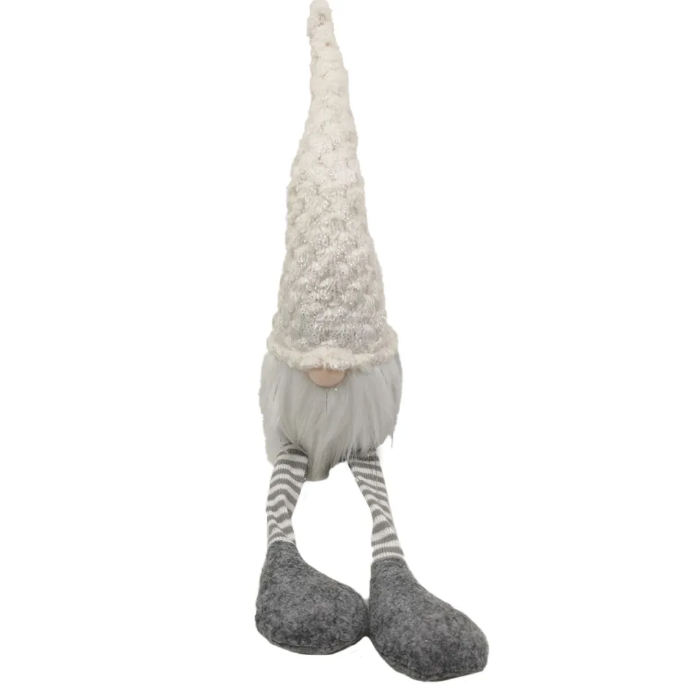 Outlet Christmas Forever GNOME PLUSH SITTING 19″ WHITE HAT/GRAY W/ DANGLE LEGS