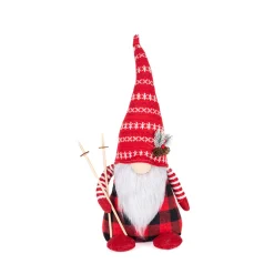 Sale Christmas Forever GNOME PLUSH STANDING 19.5″ RED/ BLACK PLAID WITH SKI POLE