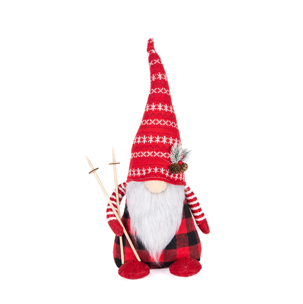 Sale Christmas Forever GNOME PLUSH STANDING 19.5″ RED/ BLACK PLAID WITH SKI POLE