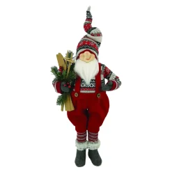 Best Christmas Forever GNOME STANDING RED/GRAY 24″ WITH SKI POLE