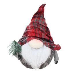 Sale Christmas Forever GNOME WOOD LOOK 8.5″ FROSTED HOLDING TREE RED PLAID