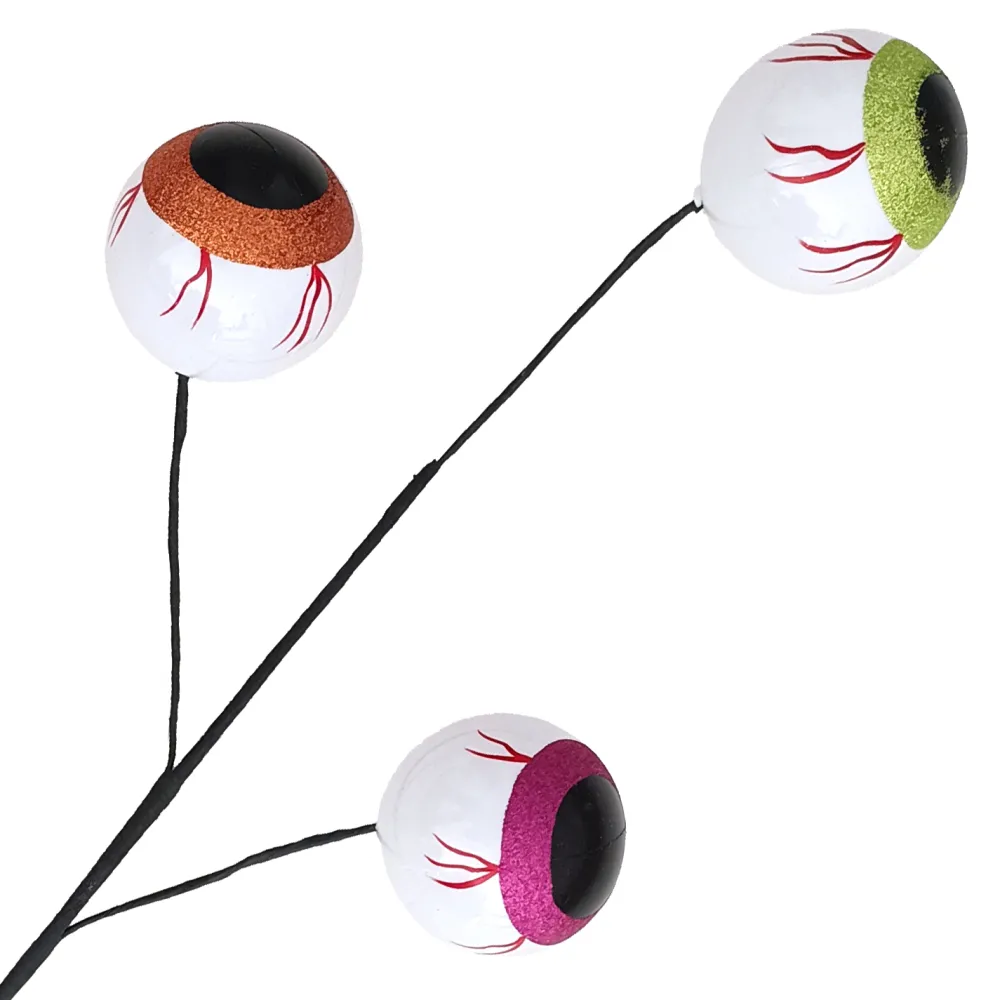 New Christmas Forever HALLOWEEN SPRAY 3xEYEBALLS 28″ WHITE/MULTI GLITTER