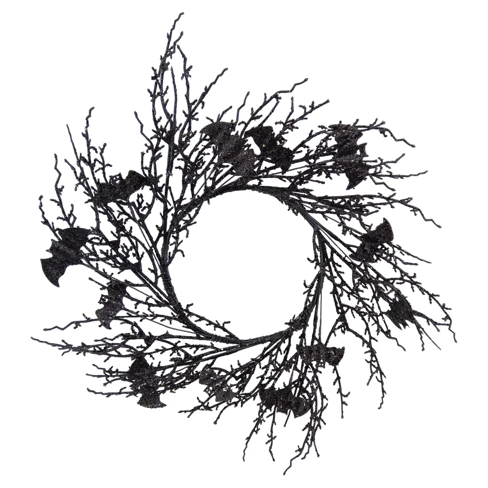 New Christmas Forever HALLOWEEN WREATH TWIGS W/ SPIDERS 23″ BLACK GLITTER