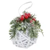 Outlet Christmas Forever HANGING BALL 6″ WHITE TWIGS W/ RED BERRY & MIXED PINE