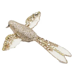 Clearance Christmas Forever HUMMING BIRD 6.5″ GOLD/IVORY W/ SEQUINS & GLITTER